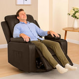 COMHOMA Recliner Chair,PU Rocking Chair for Adults,Swivel Recliner with Cup Holders,Single Sofa Seat with Side Pockets for Living Room,Bedroom(Brown)