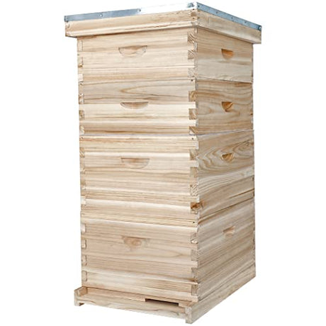 BeeCastle 10-Frame Complete Bee Hives and Supplies Starter Kit, Beehives for Beginners with Beehive Frames and Waxed Foundations (2 Deep Bee Boxes & 2 Medium Super Bee Boxes) BeeCastle