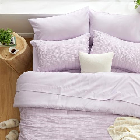Love's cabin Seersucker Lavender Twin Comforter Set 5 Pieces, All Season Bedding Set, Twin Bed in a Bag Comforter Set with Comforter, Flat Sheet, Fitted Sheet, Pillowcase and Pillow Sham Love's cabin
