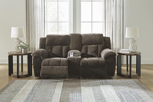 Signature Design by Ashley Frohn Modern Manual Double Reclining Loveseat with Console, Storage and Cup Holders, Dark Brown Signature Design by Ashley