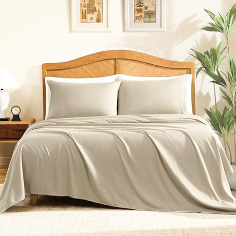 ClevaHome Sheet Set Twin Size, 3-Piece Bedding, Lightweight & Super Soft Easy Care Microfiber– Shrinkage & Fade Resistant Bedding Set with 14'' Deep Pockets (Sandy Beige) Cleva