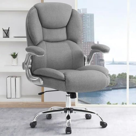 IWMH Executive Office Chair, Ergonomic Big and Tall Computer Desk Chair, High Back with Padded Flip-up Armrest, Lumbar Support Swivel Rolling Chair Grey IWMH