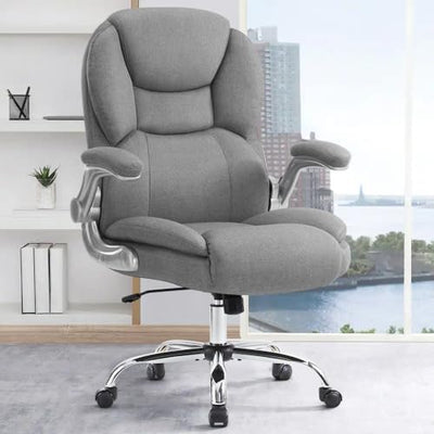 IWMH Executive Office Chair, Ergonomic Big and Tall Computer Desk Chair, High Back with Padded Flip-up Armrest, Lumbar Support Swivel Rolling Chair Grey