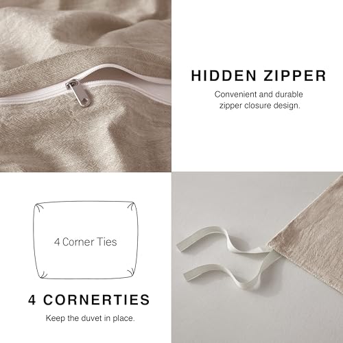 BFS HOME Linen Duvet Cover Twin Size - Soft Breathable Cotton Linen Blend, 3-Pieces Bedding Set with 2 Pillowcases, Stonewashed Texture, Khaki, All-Season Comfort BFS HOME