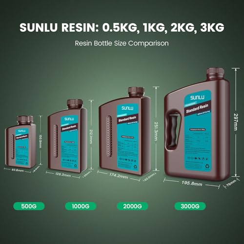 SUNLU Standard 3D Printer Resin Plus, Fast-Curing Photopolymer Resin for LCD/DLP/SLA Printers, 395-405nm UV, Low Shrinkage and High Precision, Grey 1KG