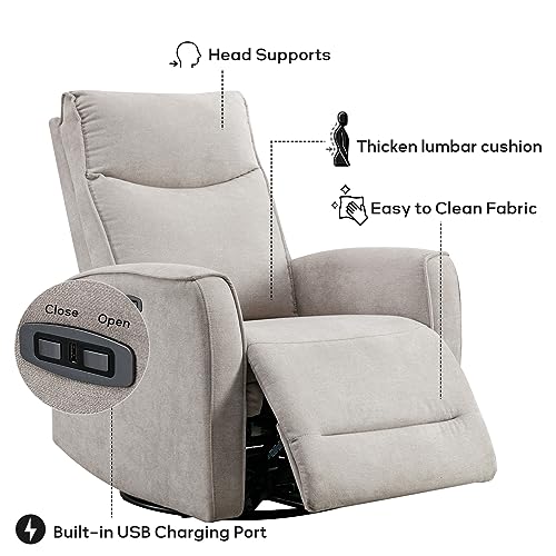 ANJ Power Swivel Recliner Chair, Glider Rocker Recliner with USB Port, Electric Nursery Recliners Sofa Rocking Chairs for Living Room, Bedroom（Grey）