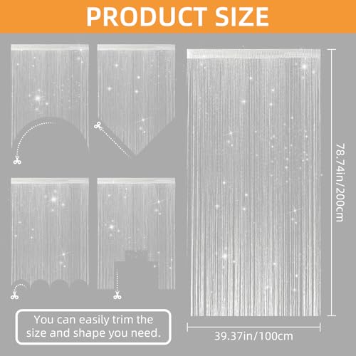 4 Pieces Glitter String Curtains Doorway Beads Curtains, 39 x 79 Inch Hanging Fringe Hippie Room Divider Door String Curtain Boho Doors Tassel for Doorways, Windows, Closet, Privacy Decor (White) VavoStocks