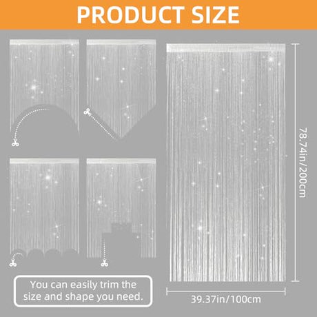 4 Pieces Glitter String Curtains Doorway Beads Curtains, 39 x 79 Inch Hanging Fringe Hippie Room Divider Door String Curtain Boho Doors Tassel for Doorways, Windows, Closet, Privacy Decor (White) VavoStocks