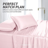 Cobedzy 3 Pcs Blush Pink Satin Sheets Twin Size Soft Silky Satin Bedding Sheets Set with 1 Deep Pocket Fitted Sheet, 1 Flat Sheet, 1 Pillowcase Cobedzy
