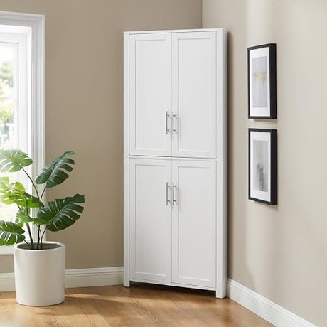 Crosley Furniture Savannah Traditional Corner Pantry Storage Cabinet with Shelves, Kitchen, Dining, Laundry, White Crosley Furniture