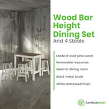 Furniture Dash Wood Bar Height Dining Set of Drop Leaf Table and 4 Stools White Distressed Furniture Dash