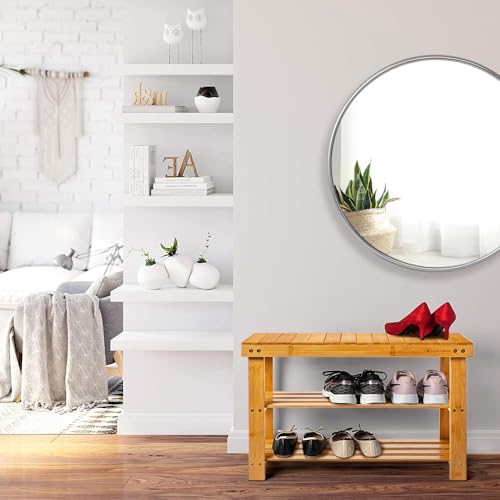 Leaf & Grain Bamboo Shoe Rack - Shoe Storage Bench for Front Door Entrance - Entryway Bench with Shoe Shelf, Shoe Storage Organizer, Wooden Shoe Rack, Durable Shoe Bench for Home (Natural) Leaf & Grain