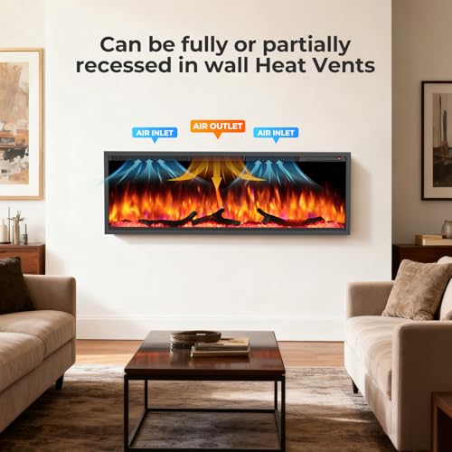 R.W.FLAME 50 Inch Smart Electric Fireplace Recessed and Wall Mounted with Adjustable Flame Colors and Speed, Alexa/WiFi Enabled, APP Control with Multiple Sound Modes, Log & Crystal Options R.W.FLAME
