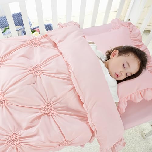 HOMBYS 3 Pieces Princess Pink CribBedding Set for Baby Girls, Ultra Soft Blush Pinch Pleat Comforter Set with Ruffles for All Season HOMBYS