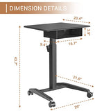 JOY worker Height Adjustable Rolling Laptop Desk with Shelf,Mobile Standing Desk,Pneumatic Mobile Laptop Table with Wheels for Couch Home Office School,Holds Up to 22lbs,Black JOY worker
