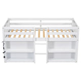 Softsea Twin Low Loft Bed with 2-Tier Shelves & LED Light in White SOFTSEA