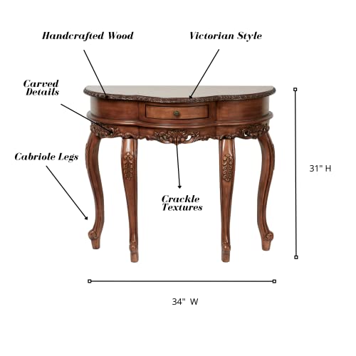 Touch of Class Traditional Delegato II Natural Cherry Classic Wooden Console Table - Handcrafted Wood - Victorian Style - Decorative Regal Furniture - Half Circle Moon Shape - Elegant Display Touch of Class