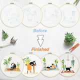 Bonroy 4 Sets Embroidery Set for Beginners, Art Craft, Easy Sewing, Includes Embroidery Clothing, Pattern, Embroidery Hoop, Instruction Manual, Colorful Thread Stitch Set (Cat)