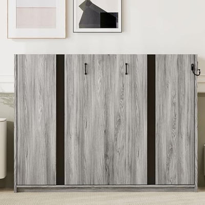 RuiSiSi Modern Metal Horizontal Murphy Bed, Full Size Lift Up Murphy Bed Cabinet, Hidden Wall Bed Foldable Horizontal Murphy Bed for Guest Room, Space Saving, Gray