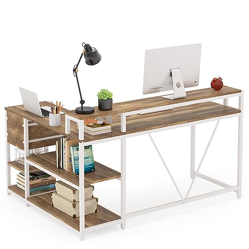 LITTLE TREE Reversible L-Shaped Computer Desk with hutch & Shelf,white LITTLE TREE