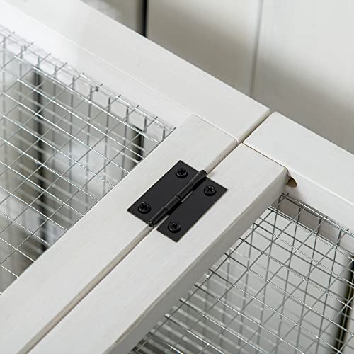 PawHut Indoor Outdoor Wooden Rabbit Hutch with Wheels, Large Bunny Hutch with Run & Slide-Out Tray for Small Animals, Guinea Pig, Gray PawHut