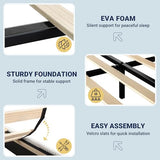 Allewie King Bed Frame, Upholstered Platform Bed, Adjustable Vertical Channel Tufted Headboard, Corduroy Fabric, Modern Low Profile, Wooden Slats, No Box Spring Needed, Easy Assembly, White Allewie