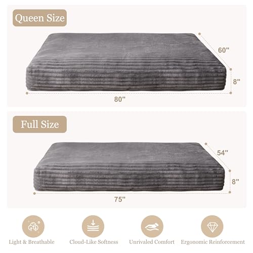 YOSHOOT 8 Inches Futon Mattress, Thick Futons Sofa Bed Couch, Floor Mattress for Adults, Shredded Foam Filling(Frame Not Included), Medium Firm, Full Size YOSHOOT
