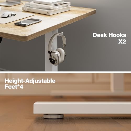 Grandder 55x32 Large Electric Standing Desk, Height Adjustable Computer Desk with 2 Memory Presets, 31.5" Deep Desktop Sit Stand Desk Home Office Desk Workstation Table with Hooks, Oak Grandder