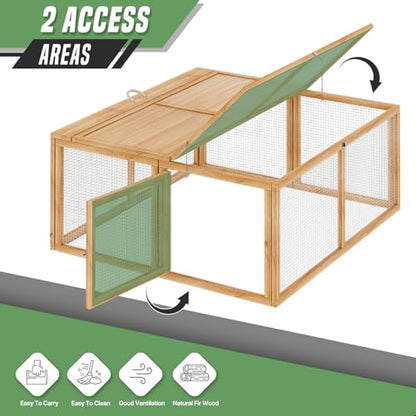 SFIHOME Foldable Wood Chicken Coop Run Portable Rabbit Hutch No Assembly Required Indoor/Outdoor, 45.5 x 42.5 x 20 inch Natural