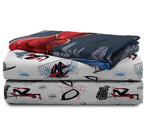 Jay Franco Kids Sheet Set with Fitted, Flat Sheets & Pillow Cover - Ultra-Soft Bedding with Pillowcase for Room Decor, White - Spiderman, 4 Piece Full Jay Franco