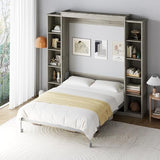 Rophefx Queen Murphy Bed Cabinet with 5-Tier Adjustable Storage Shelves, Queen Wall Bed Cabinet Bed, Wood Space Saving Beds, Foldable Platform Beds, Hidden Bedframe for Guest Room, Bedroom,Grey Rophefx
