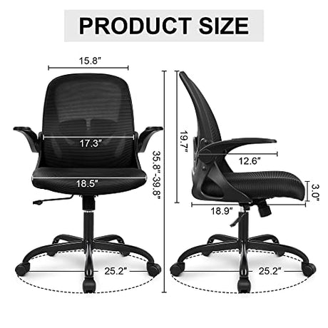 Primy Office Chair Ergonomic Desk Chair with Flip up Armrests Swivel Breathable Desk Mesh Computer Chair with Adjustable Lumbar Support and Height for Conference Room (Black) Primy