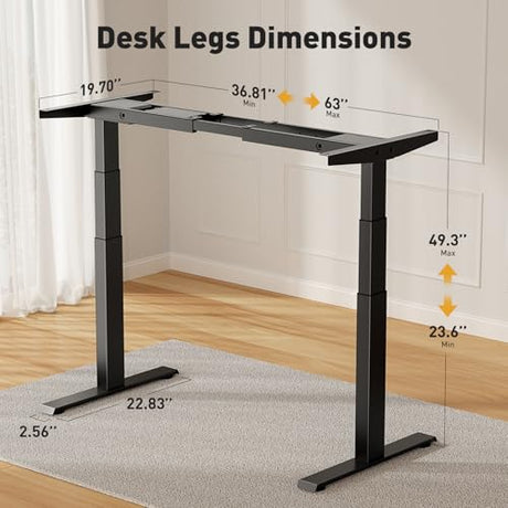 VVENACE 3 Stage Dual Motor Electric Standing Desk Legs Only, 286lb Load Capacity, Height Adjustable from 23.6" to 49.3", Standing Desk Frame, Sit Stand Desk Base with 4 Memory Presets (Black) VVENACE
