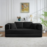 79.5" Folding Convertible Sofa Bed with Side Storage Pockets, 4-in-1 Corduroy Boneless Couch, No Assembly Loveseat Sleeper, Floor Sofa Daybed Futon Couch for Living Room Bedroom Lounge, Black Upgraded Asucoora