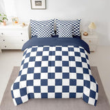 Erosebridal White Blue Plaid Full Comforter Set with Sheets 7 Piece Navy Blue Checkerboard Bedding Set for Kids Boys Teen,Checkered Grid Bed in A Bag Modern Aesthetic Geometric Bed Set Erosebridal