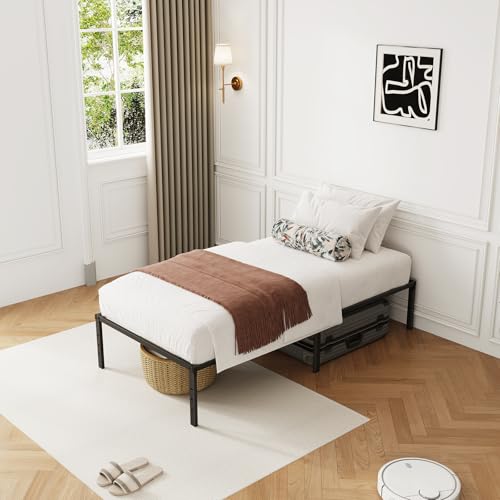XXF Bed Frame, Metal Platform Bed Frame No Box Spring Needed, Bed with Heavy Duty Strong Support Slats, Noise Free, Easy to Assembly, Under Bed Storage (14 Inch, Twin) XXF
