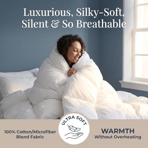 Bella Sonni® | Hotel-Quality All-Season Down Comforter King Size | Lightweight Yet Warm Duvet Insert for Hot Sleepers & Year-Round Use | No Cold Spots | 50-50 Down & Feather Fill | 750 Fill Power Bella Sonni