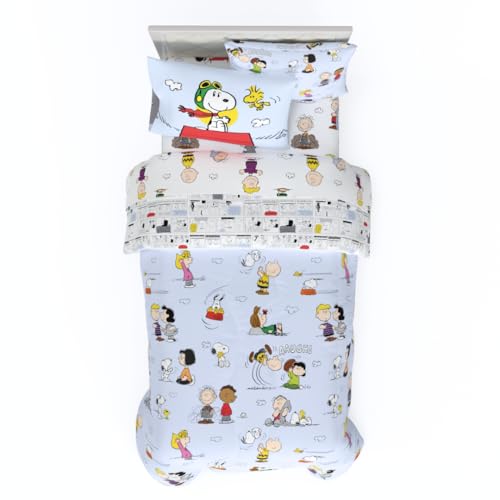 Peanuts Charlie Brown, Snoopy & Gang Bedding, 5 Piece Super Soft Cozy Reversible Comforter and Sheet Set with Sham, Twin, (100% Official Licensed Product) by Franco Collectibles Franco