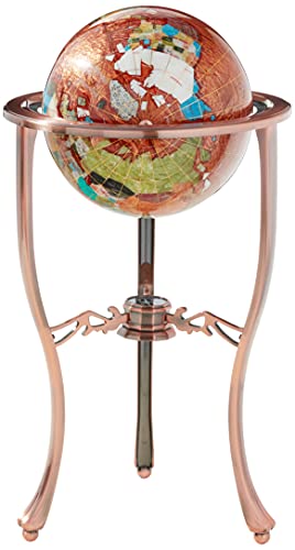 Unique Art 36-Inch by 13-Inch Floor Standing Amberlite Gemstone World Globe with Copper Tripod Stand Unique Art Since 1996