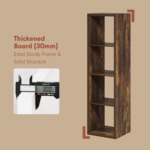 Furinno Cubicle Record Player Stand with Vinyl Storage, 4-Cube 1.2 Extra Thick Vinyl Record Storage, Open Back Media Shelf for CD DVD Blueray Game Disc, for Living Room, Home Office, Amber Pine Furinno