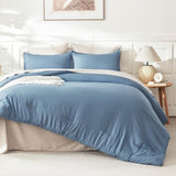 Litanika Comforters Queen Size Set Grayish Blue, 3 Pieces Lightweight Solid Bedding Comforter Set, All Season Fluffy Bed Set (90x90In Comforter & 2 Pillowcases) Litanika