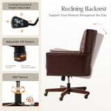 HULALA HOME Faux Leather Home Office Chair with Tilt Mechanism and Reclining Backrest, 360 ° Swivel Desk Chair with Metal Base, Button Tufted Computer Task Chair, Height Adjustable, Brown HULALA HOME