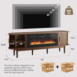Decofy 70″ Fluted Fireplace TV Stand for 80″ TVs, Remote & Touch Control Adjustable Flame Colors & Temperature, Entertainment Center with Storage, Modern Media TV Console Table for Living Room(Walnut) Decofy