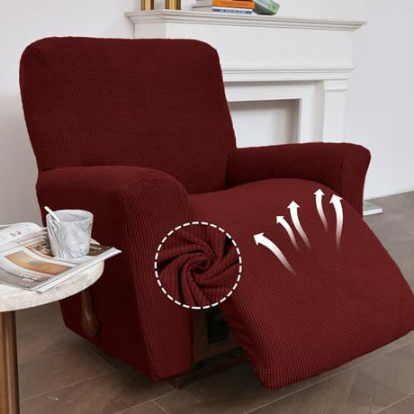 KEKUOU Recliner Chair Covers Lazy Boy Recliner Covers Stretch Couch Cover Slipcovers 1 Piece Furniture Protector with Elastic Bottom (Recliner, Dark Red) KEKUOU