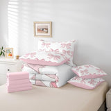 Feelyou Bowknot Comforter Set with Sheets Cute Pink Bow 7 Piece Bedding Set Queen Size for Kids Boys Girls Romantic Princess Style Bed in a Bag Soft Light Pink White Bedding Comforters Feelyou