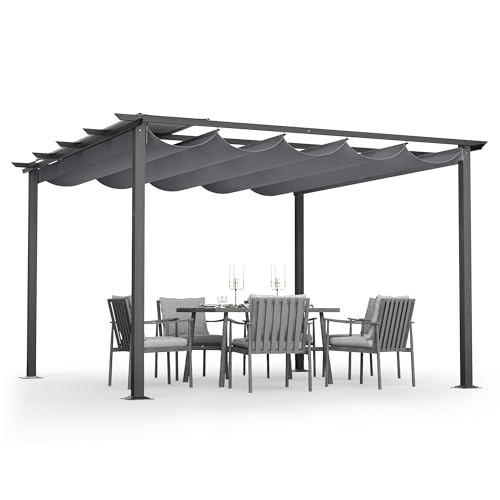 HAPPATIO 12' X 12' Pergola Retractable Pergola Canopy for Backyards, Gardens, Patios, Outdoor Pergola with Sun Shade Canopy, Includes Ground Studs and Expansion Screws (Grey) - WoodArtSupply