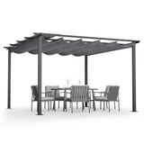 HAPPATIO 12' X 12' Pergola Retractable Pergola Canopy for Backyards, Gardens, Patios, Outdoor Pergola with Sun Shade Canopy, Includes Ground Studs and Expansion Screws (Grey) HAPPATIO