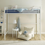 Walker Edison Timothee Urban Industrial Metal Twin over Loft Bunk Bed, Twin Size, White Walker Edison