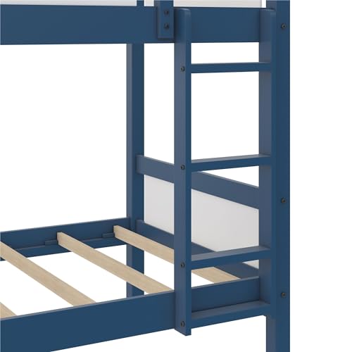 DHP Adrian Navy Blue Solid Wood Twin-Over-Twin Bunk Bed with Dry Erase Board and Underbed Storage - WoodArtSupply