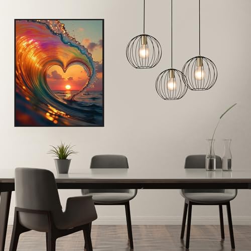 USZDL Sunset Landscape Diamond Art Kits for Adults,Wave Heart 5D Diamond Painting Kits for Beginners,Diamond Dots Round Full Drill Paint with Diamonds Pictures DIY Gem Art Painting Craft Kits 12x16in USZDL